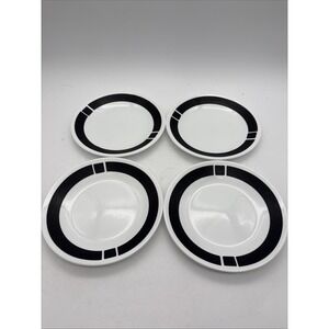 Set Of 4 Corelle Urban Black  Bread Plates 6 3/4"  Block Stripe Corning USA
